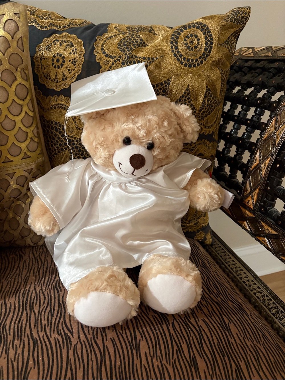 Build-A-Bear Tan Teddy in White Graduation Gown and Cap